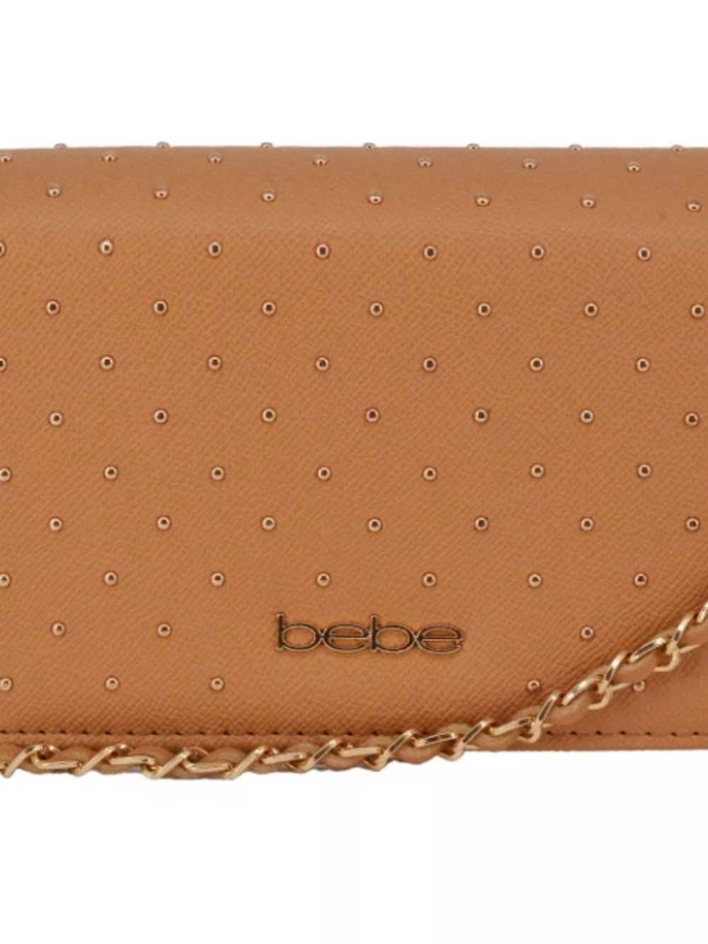 bebe Tan Stud-Embossed Chain Crossbody Clutch